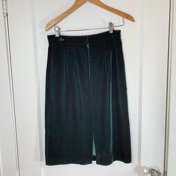 Vtg emerald green velvet skirt Sz 8 - Picture 4 of 5